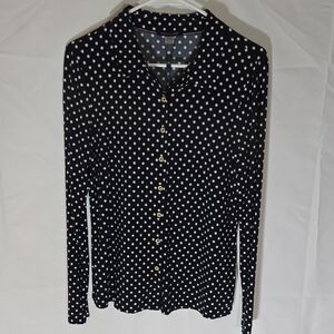Navy Blue Polka Dot Button-Up Shirt
